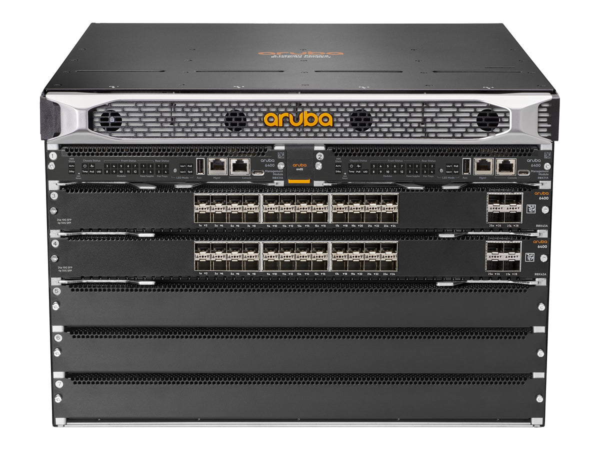 HPE Aruba 6405 48SFP+ 8SFP56 - Switch - L3 - managed - 48 x 1 Gigabit / 10 Gigabit SFP+ + 8 x 1 Gigabit / 10 Gigabit / 25 Gigabit / 50 Gigabit SFP56 (uplink)