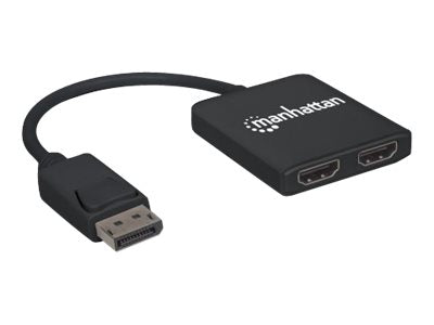 Manhattan DisplayPort 1.2 to 2-Port HDMI Splitter Hub with MST, 4K@30Hz, USB-A Powered, Video Wall Function, HDCP 2.2, Black, Three Year Warranty, Blister