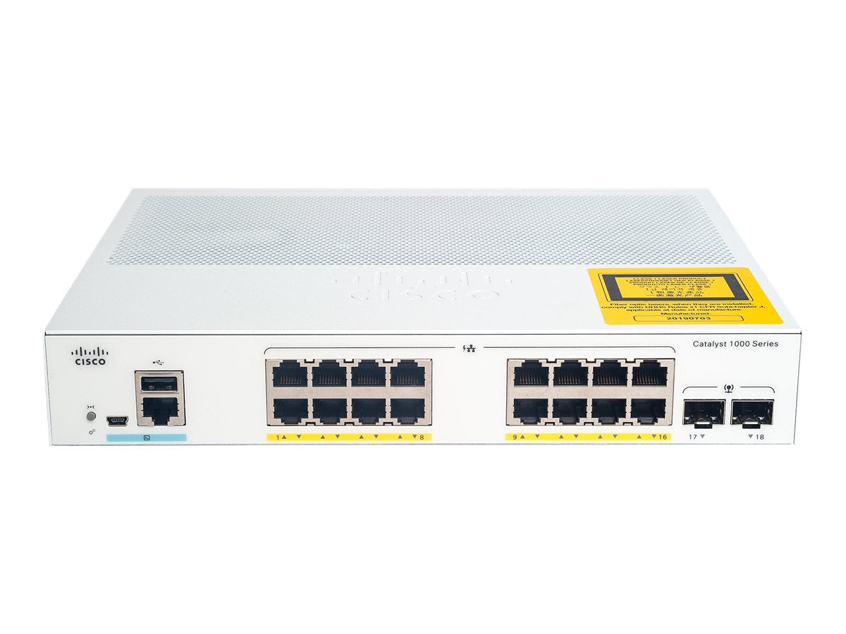 Cisco Catalyst 1000-16T-2G-L - Switch - managed - 16 x 10/100/1000 + 2 x Gigabit SFP (Uplink)