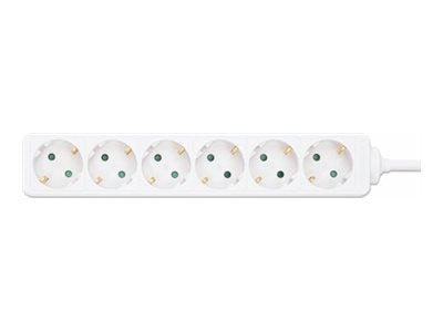 Manhattan Power Distribution Unit EU (2-pin), x6 gang/output, 2m cable, 16A, White, Extension Lead, PDU, Power Strip, Three Year Warranty - Steckdosenleiste - AC 220-250 V - 3680 Watt - Eingabe, Eingang Typ F - Ausgangsanschlüsse: 6 (Typ F)