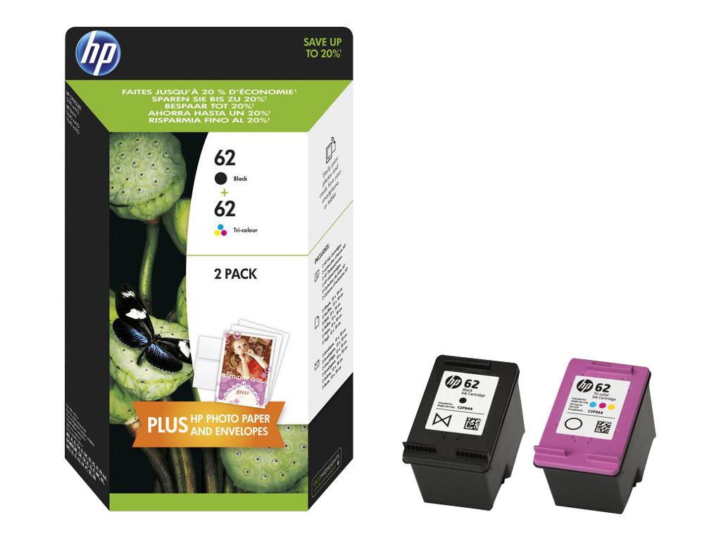 HP 62 Twin Pack - 2er-Pack - Schwarz, Farbe (Cyan, Magenta, Gelb)