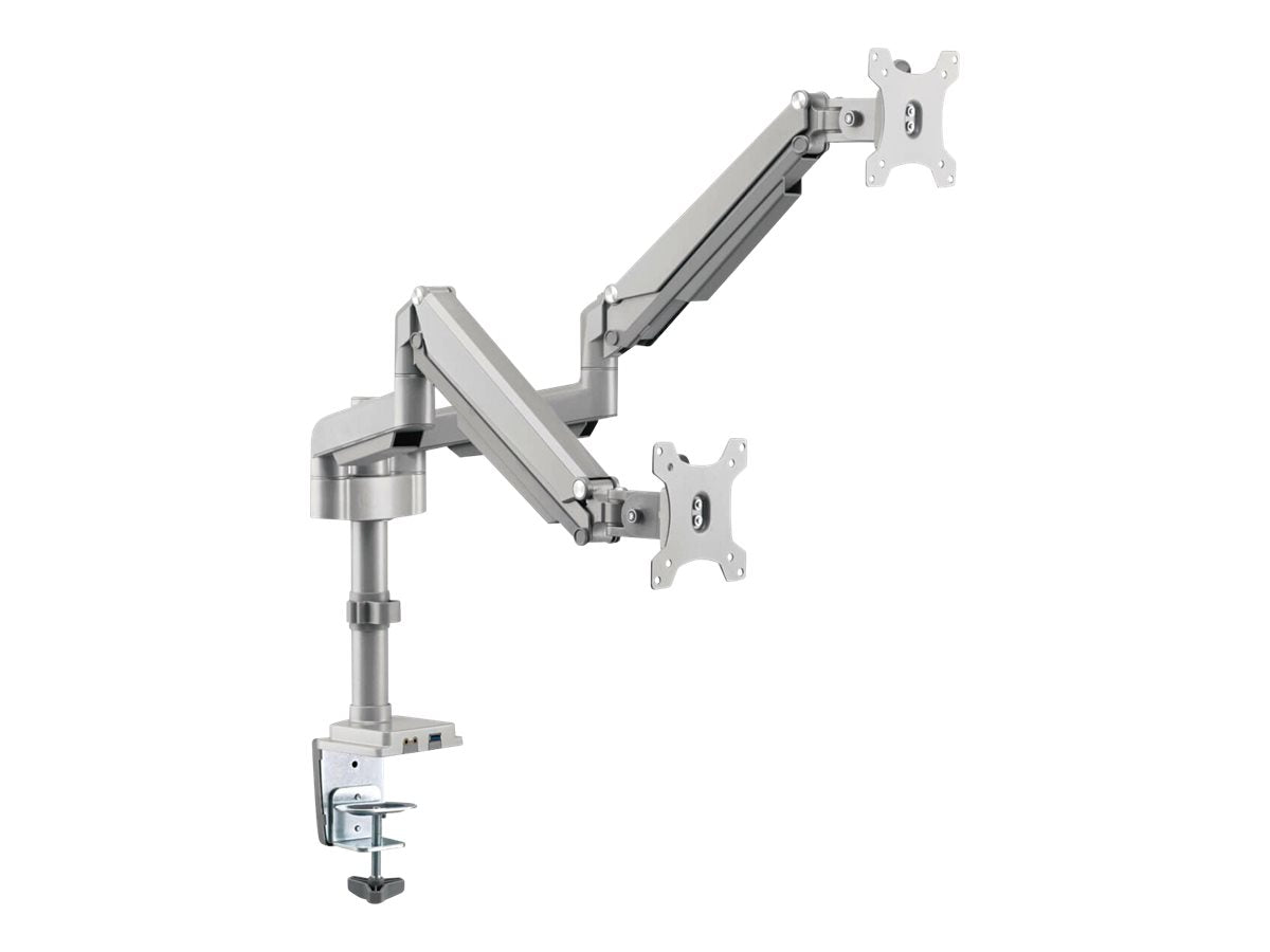 Tripp Dual-Display Flex-Arm Mount for 17" to 32" Monitors - Clamp or Grommet, USB, Audio Ports - Befestigungskit (Spannbefestigung für Tisch)