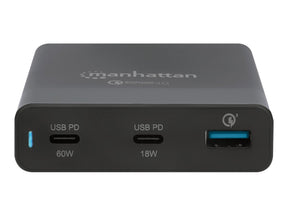 Manhattan Charging Station, 2x USB-C and 1x USB-A Ports, USB-C Outputs: 1x 60W and 1x 18W, USB-A Output: 1x 18W (Qualcomm Quick Charge)