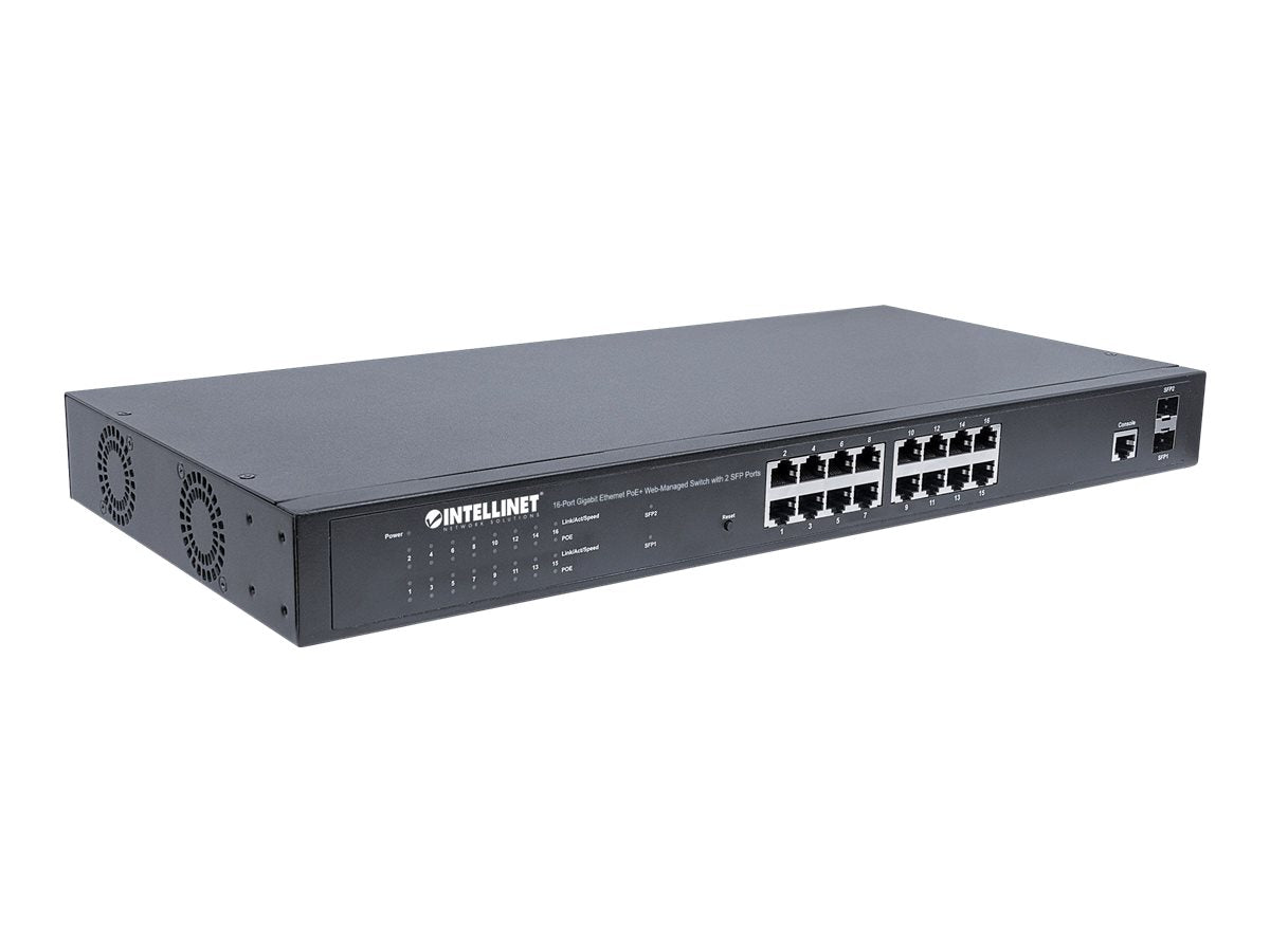 Intellinet 16-Port Gigabit Ethernet PoE+ Web-Managed Switch with 2 SFP Ports, IEEE 802.3at/af Power over Ethernet (PoE+/PoE)