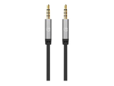 Manhattan Stereo Audio 3.5mm Cable, 5m, Male/Male, Slim Design, Black/Silver, Premium with 24 karat gold plated contacts and pure oxygen-free copper (OFC)