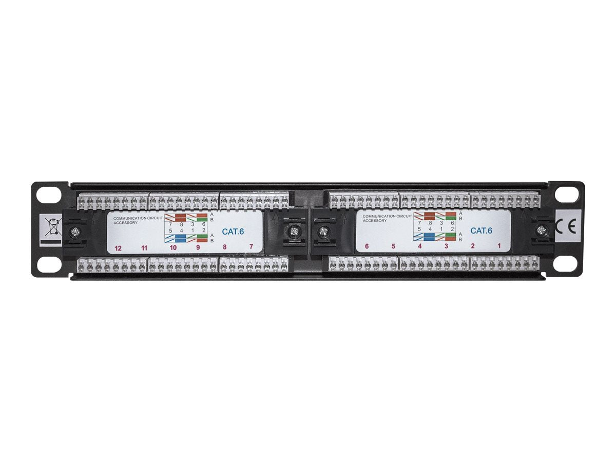 Intellinet 10" 12-Port Cat6 Patchpanel, UTP, 10", 1 HE, schwarz - Patch Panel - Rack montierbar - RJ-45 X 12 - Schwarz, RAL 9005 - 1U - 25.4 cm (10")