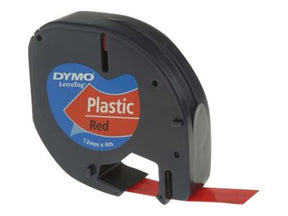 Dymo LetraTAG - Kunststoff - schwarz auf rot - Rolle (1,2 cm x 4 m)