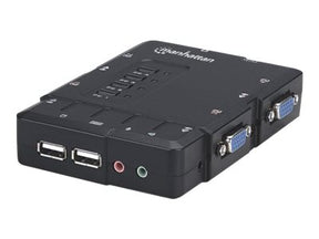 Manhattan KVM Switch Compact 4-Port, 4x USB-A, Cables included, Audio Support, Control 4x computers from one pc/mouse/screen, Black, Lifetime Warranty, Boxed