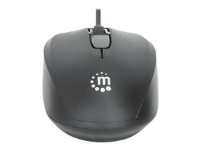 Manhattan Comfort II USB Wired Mouse, Black, 1000dpi, USB-A, Optical, Ambidextrous, Portable/Compact, Three Button with Scroll Wheel, Three Year Warranty, Retail Box