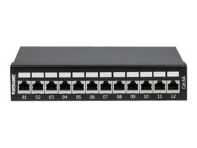 Intellinet Patch Panel, Cat6a, FTP, 12-Port, Desktop, Shielded, 90° Top-Entry Punch Down Blocks, Black