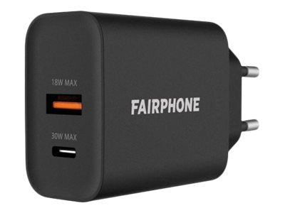 Fairphone Netzteil - 30 Watt - 2 Ausgabeanschlussstellen (USB, 24 pin USB-C)