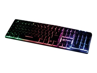 Manhattan Gaming USB Keyboard, Metal Base Edition, 12 Function Keys, Rainbow-LED Backlighting, 19 Anti-Ghost Key Caps, IPX4 (Splashproof)