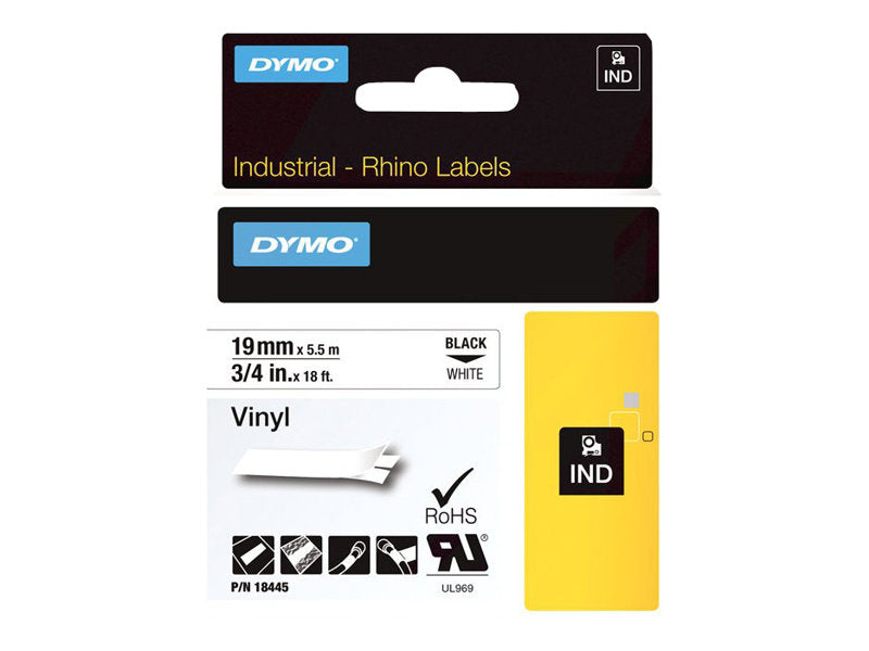 Dymo IND - Vinyl - Schwarz auf Weiß - Roll (1.9 cm x 5.5 m)