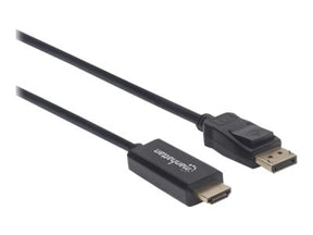 Manhattan DisplayPort 1.1 to HDMI Cable, 1080p@60Hz, 1.8m, Male to Male, DP With Latch, Black, Not Bi-Directional, Three Year Warranty, Polybag