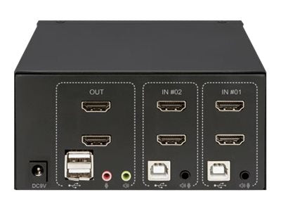 Manhattan HDMI KVM Switch 2-Port, 4K@30Hz, USB-A/3.5mm Audio/Mic Connections, Cables included, Audio Support, Control 2x computers from one pc/mouse/screen, USB Powered, Black, Three Year Warranty, Boxed