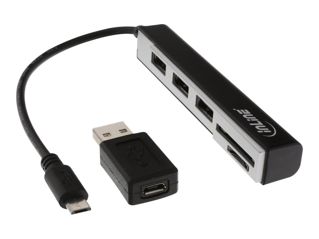 InLine USB OTG Cardreader & 3-fach USB 2.0 Hub - für SDXC/microSD - mit Adapter