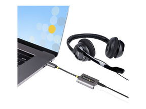 StarTech.com USB-C Headphone Splitter, USB Type C Dual Headset Adapter w/Microphone Input, USB C to 3.5mm Adapter/Earphone Dongle, USB C to Audio Jack/Aux Output - Mic and Headset Controls, Built-in 24-bit DAC (USBC-AUDIO-SPLITTER)