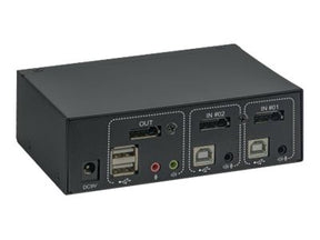 Manhattan DisplayPort 1.2 KVM Switch 2-Port, 4K@60Hz, USB-A/3.5mm Audio/Mic Connections, Cables included, Audio Support, Control 2x computers from one pc/mouse/screen, USB Powered, Black, Three Year Warranty, Boxed