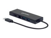 Manhattan USB-A Dock/Hub - Ports (x5): Ethernet, HDMI, USB-A (x2)