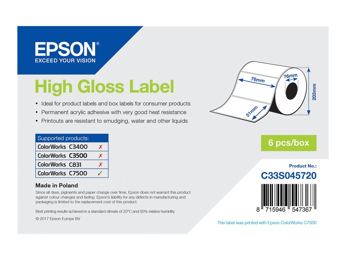 Epson Hochglänzend - permanenter Acrylklebstoff - 76 x 51 mm 2310 Etikett(en) (1 Rolle(n)