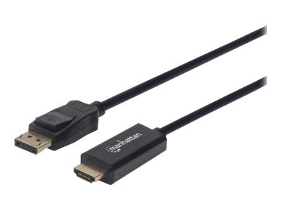 Manhattan DisplayPort 1.1 to HDMI Cable, 1080p@60Hz, 1.8m, Male to Male, DP With Latch, Black, Not Bi-Directional, Three Year Warranty, Polybag