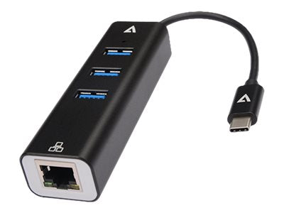 V7 V7UCRJ45USB3 - Hub - 3 x SuperSpeed USB 3.0 + 1 x 1000Base-T