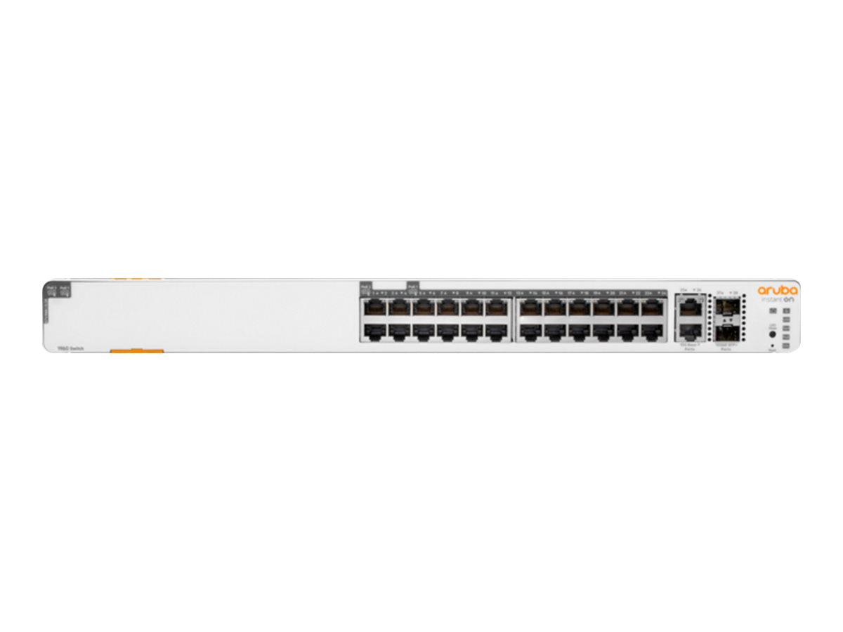 HPE Aruba Instant On 1960 24G 20p Class4 4p Class6 PoE 2XGT 2SFP+ 370W Switch - Switch - L3 Lite - managed - 24 x 10/100/1000 + 2 x 10 Gigabit SFP+ + 2 x 100/1000/10GBase-T - an Rack montierbar - PoE (370 W)