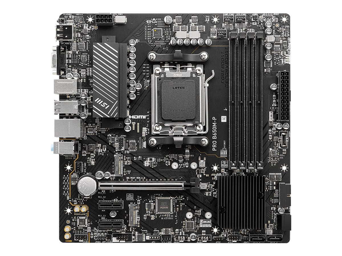 MSI PRO B650M-P - Motherboard - Mini-ATX - Socket AM5 - AMD B650 Chipsatz - USB 3.2 Gen 1, USB 3.2 Gen 2, USB-C 3.2 Gen 2x2 - 2.5 Gigabit LAN - Onboard-Grafik (CPU erforderlich)