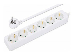 Manhattan Power Distribution Unit EU (2-pin), x6 gang/output, 2m cable, 16A, White, Extension Lead, PDU, Power Strip, Three Year Warranty - Steckdosenleiste - AC 220-250 V - 3680 Watt - Eingabe, Eingang Typ F - Ausgangsanschlüsse: 6 (Typ F)