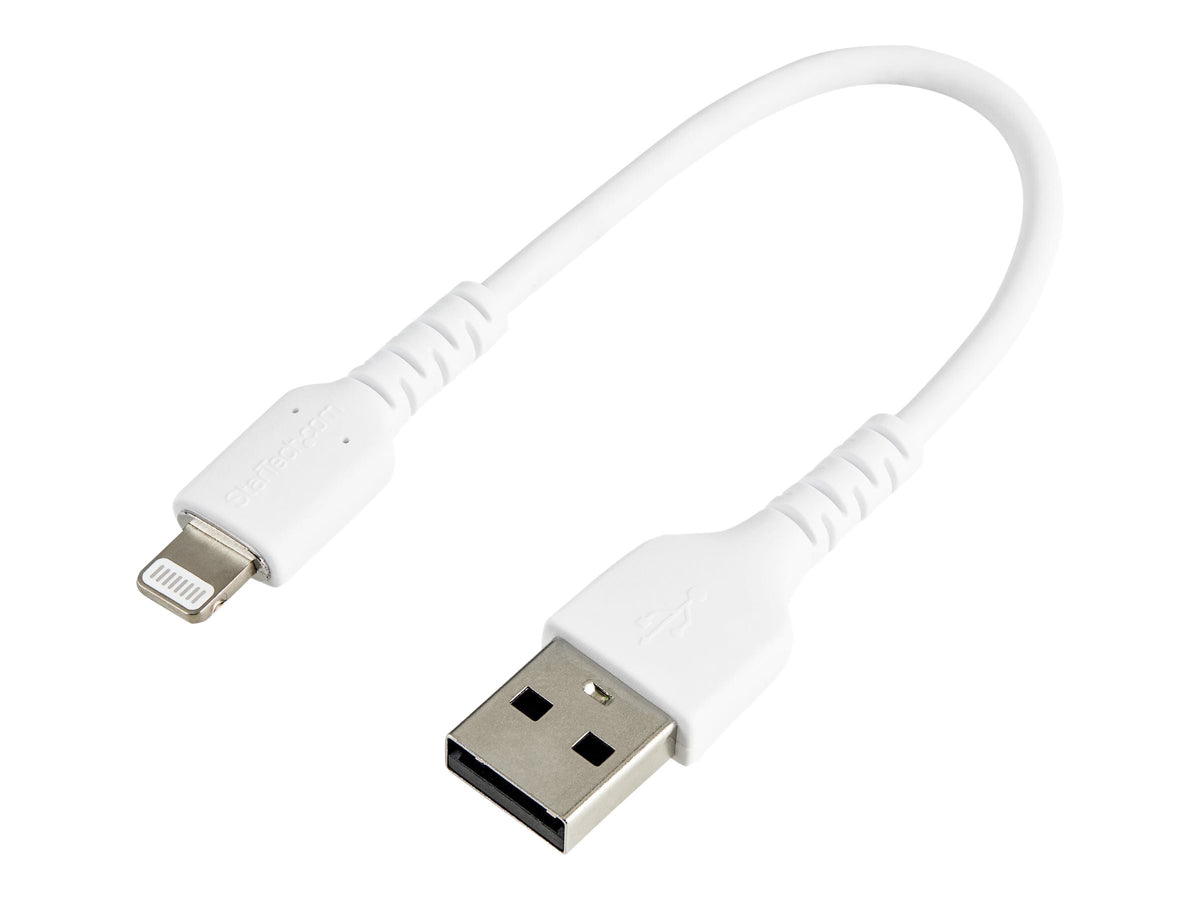 StarTech.com 15cm USB-A auf Lightning-Kabel - Hochbelastbare, robuste Aramidfaser - Lade-/Synchronisationskabel - Apple MFi-zertifiziert iPad/iPhone 12 - Weiß (RUSBLTMM15CMW)