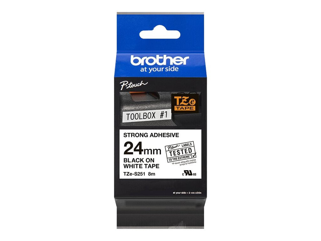 Brother TZe-S251 - Extra starker Klebstoff - Schwarz auf Weiß - Rolle (2,4 cm x 8 m)