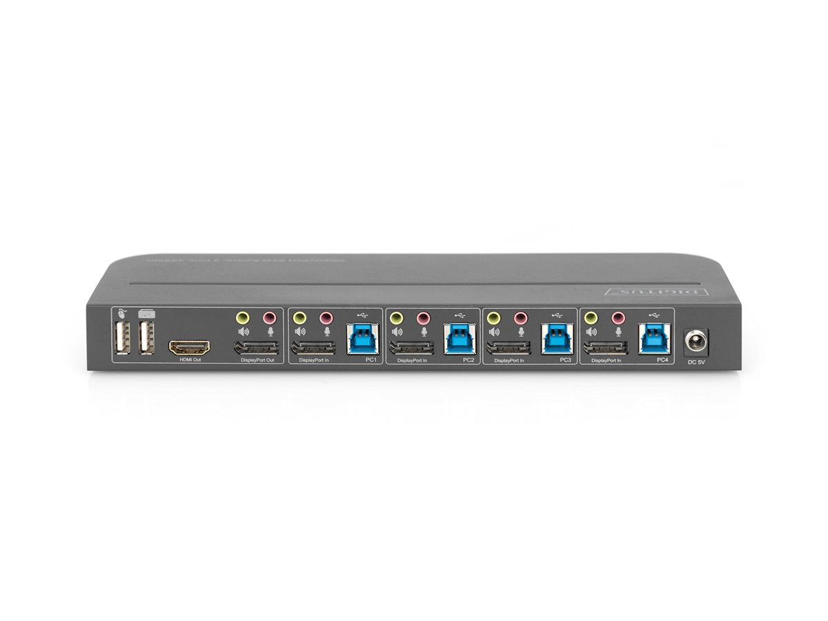 DIGITUS KVM-Switch, 4-Port, 4K60Hz, 4 x DP in, 1 x DP/HDMI out