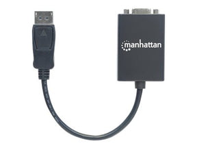 Manhattan DisplayPort to VGA HD15 Converter Cable, 15cm, Male to Female, Active, Equivalent to Startech DP2VGA2, DP With Latch, Black, Lifetime Warranty, Polybag - Videoadapter - DisplayPort (M)