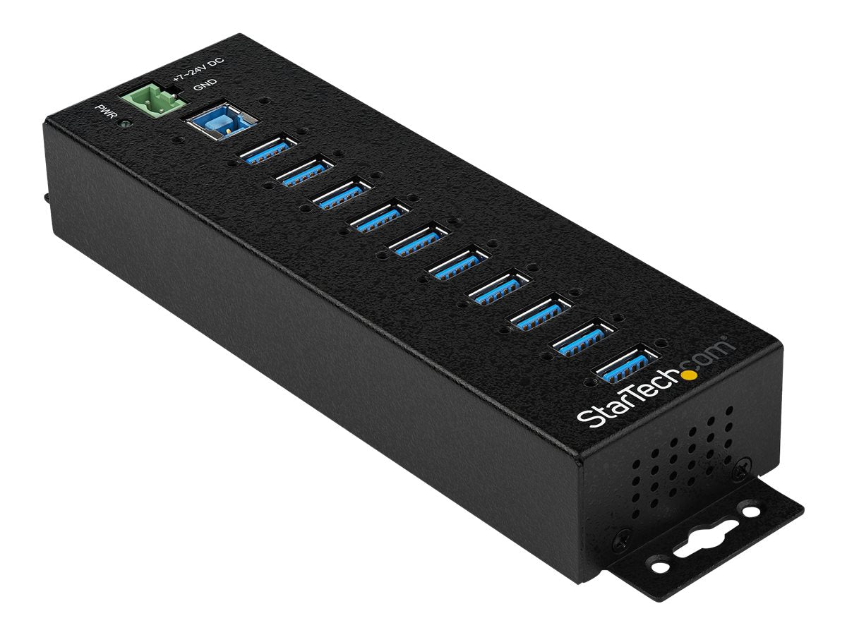 StarTech.com HB30A10AME USB 3.0 Hub (10-Port, Din-Rail,  Industrielle Anwendung, externes Netzteil, Uberspannungsschutz, ESD, 350 W, 15 kV)