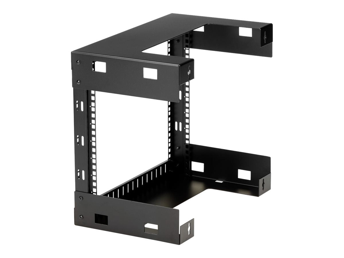 StarTech.com 8U 19" Wall Mount Network Rack - 12" Deep 2 Post Open Frame Server Room Rack for Data/AV/IT/Computer Equipment/Patch Panel with Cage Nuts & Screws 135lb Capacity, Black (RK812WALLO)