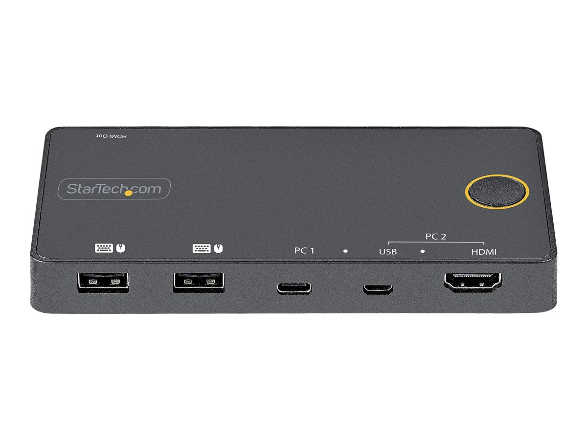 StarTech.com 2 Port Hybrid KVM Switch HDMI + USB-A & USB-C - 4K 60Hz HDMI 2.0 Monitor - Kompakter Desktop und/oder Laptop HDMI KVM Umschalter - USB Bus Powered - Thunderbolt 3 Kompatibel (SV221HUC4K)