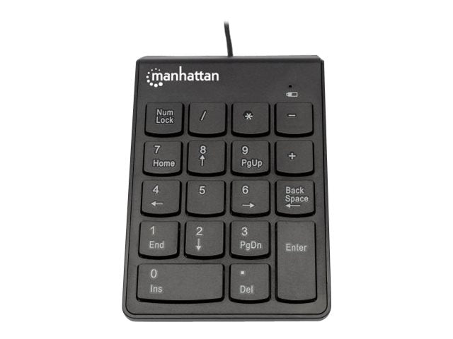 IC Intracom Manhattan Numeric Keypad, Wired, USB-A, 18 Full Size Keys, Black, Membrane Key Switches, Windows and Mac, Three Year Warranty, Blister