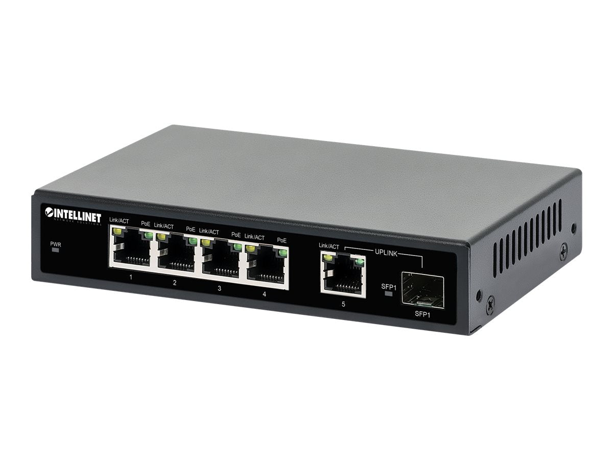 Intellinet Switch - 4 x 10/100/1000 (PoE+) + 1 x Combo Gigabit SFP/RJ-45 (Uplink)