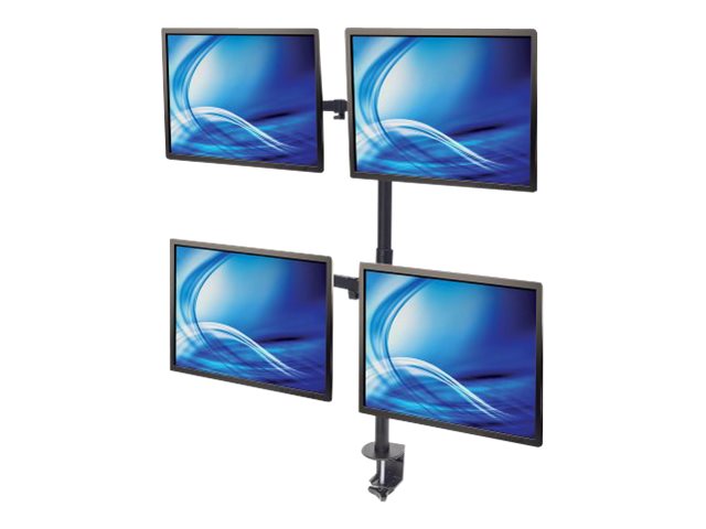 Manhattan TV & Monitor Mount, Desk, Double-Link Arms, 4 screens, Screen Sizes: 10-27", Black, Stand or Clamp Assembly, Quad Screens, VESA 75x75 to 100x100mm, Max 8kg (each)