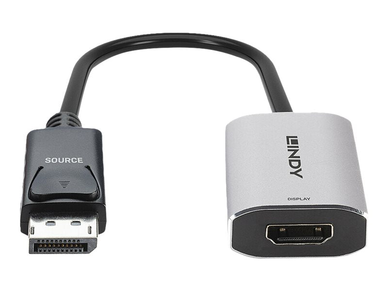 Lindy Adapterkabel - USB-C (nur Spannung), DisplayPort zu HDMI weiblich - 11 cm - Grau - USB-Strom, aktiver Signalwandler, unterstützt 8K 60 Hz (7680 x 4320)