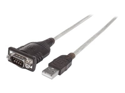 Manhattan USB-A to Serial Converter cable, 45cm, Male to Male, Serial/RS232/COM/DB9, Prolific PL-2303RA Chip, Equivalent to Startech ICUSB232V2, Black/Silver cable, Three Year Warranty, Polybag