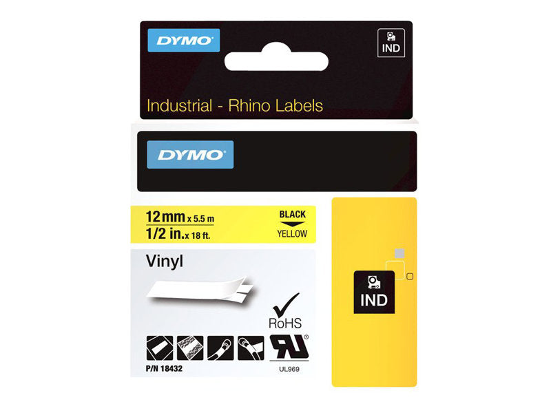 Dymo RhinoPRO - Vinyl - permanenter Klebstoff - Gelb - Rolle (1,2 cm x 5,5 m)