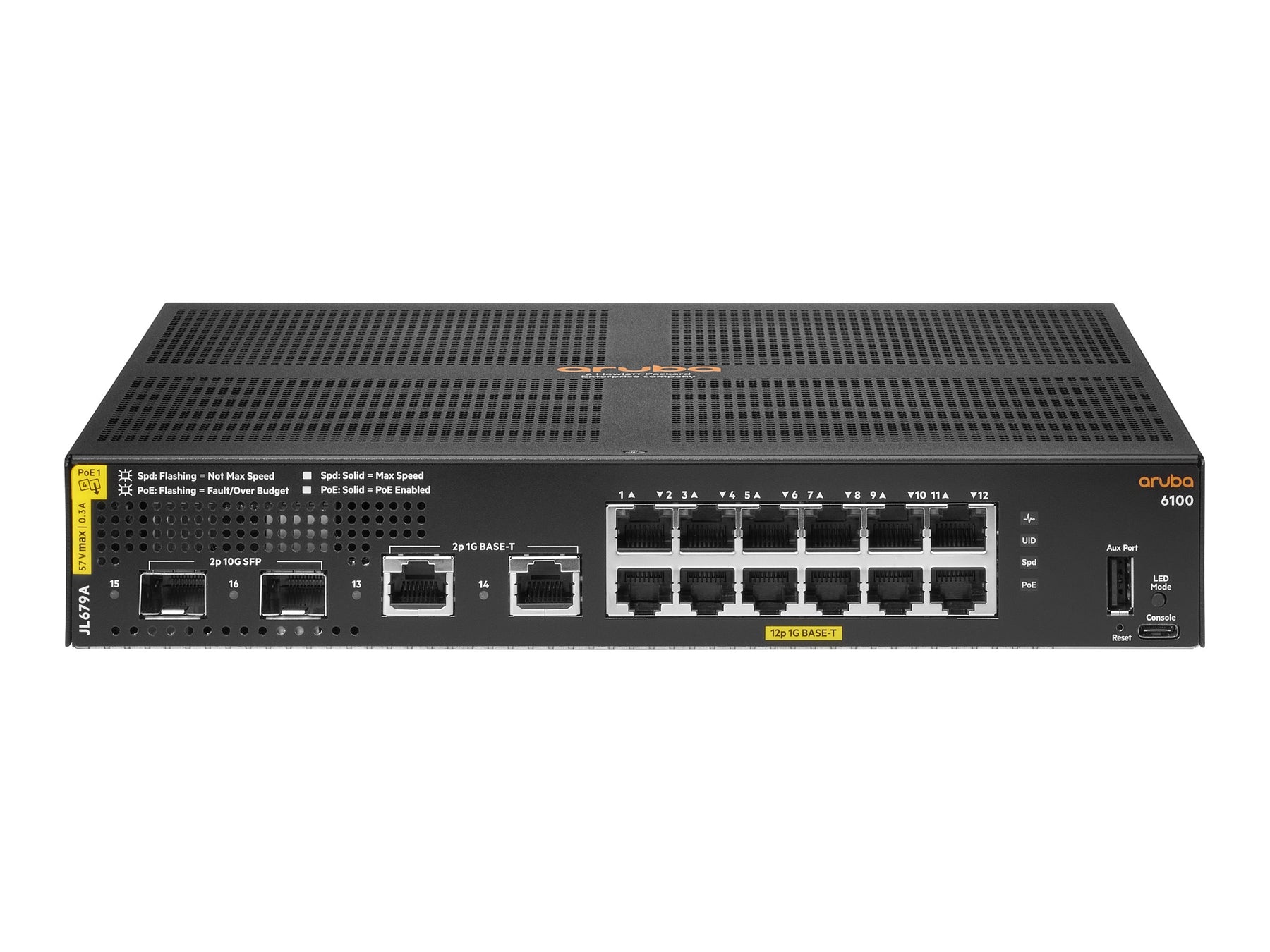 HPE Aruba 6100 12G Class4 PoE 2G/2SFP+ 139W Switch - Switch - managed - 12 x 10/100/1000 (PoE+)