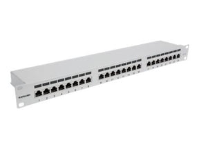 Intellinet 24-Port Cat6a Patchpanel, geschirmt, 24 Ports, FTP, 1 HE, Klemmleisten mit 90 Grad abgewinkelten Kabeleinführungen, grau - Patch Panel - RJ-45 X 24 - Grau - 1U - 48.3 cm (19")