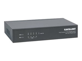 Intellinet 5-Port PoE+ Gigabit Switch mit PoE-Passthrough, 4 x PSE PoE-Ports, 1 x PD PoE-Port, IEEE 802.3at/af Power-over-Ethernet (PoE+/PoE)