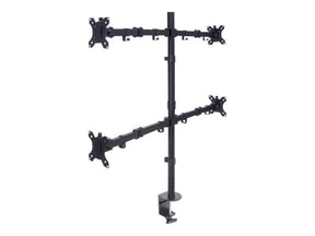 Manhattan TV & Monitor Mount, Desk, Double-Link Arms, 4 screens, Screen Sizes: 10-27", Black, Stand or Clamp Assembly, Quad Screens, VESA 75x75 to 100x100mm, Max 8kg (each)