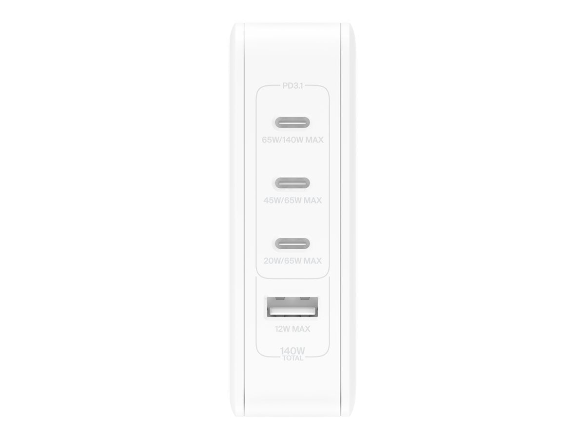 Belkin BoostCharge Pro - Netzteil - GaN-Technologie - 140 Watt - Fast Charge, Power Delivery 3.1 - 4 Ausgabeanschlussstellen (USB, 3 x USB-C)