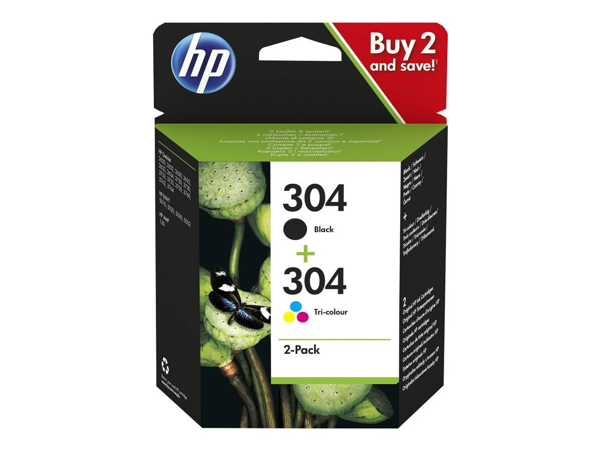 HP 304 - 2er-Pack - Farbe (Cyan, Magenta, Gelb), pigmentiertes Schwarz