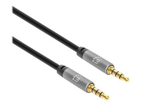 Manhattan Stereo Audio 3.5mm Cable, 3m, Male/Male, Slim Design, Black/Silver, Premium with 24 karat gold plated contacts and pure oxygen-free copper (OFC)