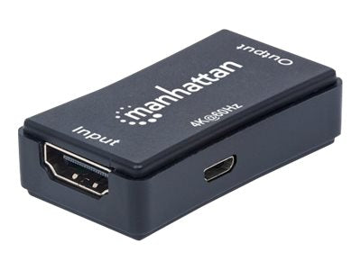 Manhattan HDMI Repeater, 4K@60Hz, Active, Boosts HDMI Signal up to 40m, Black, Three Year Warranty, Blister